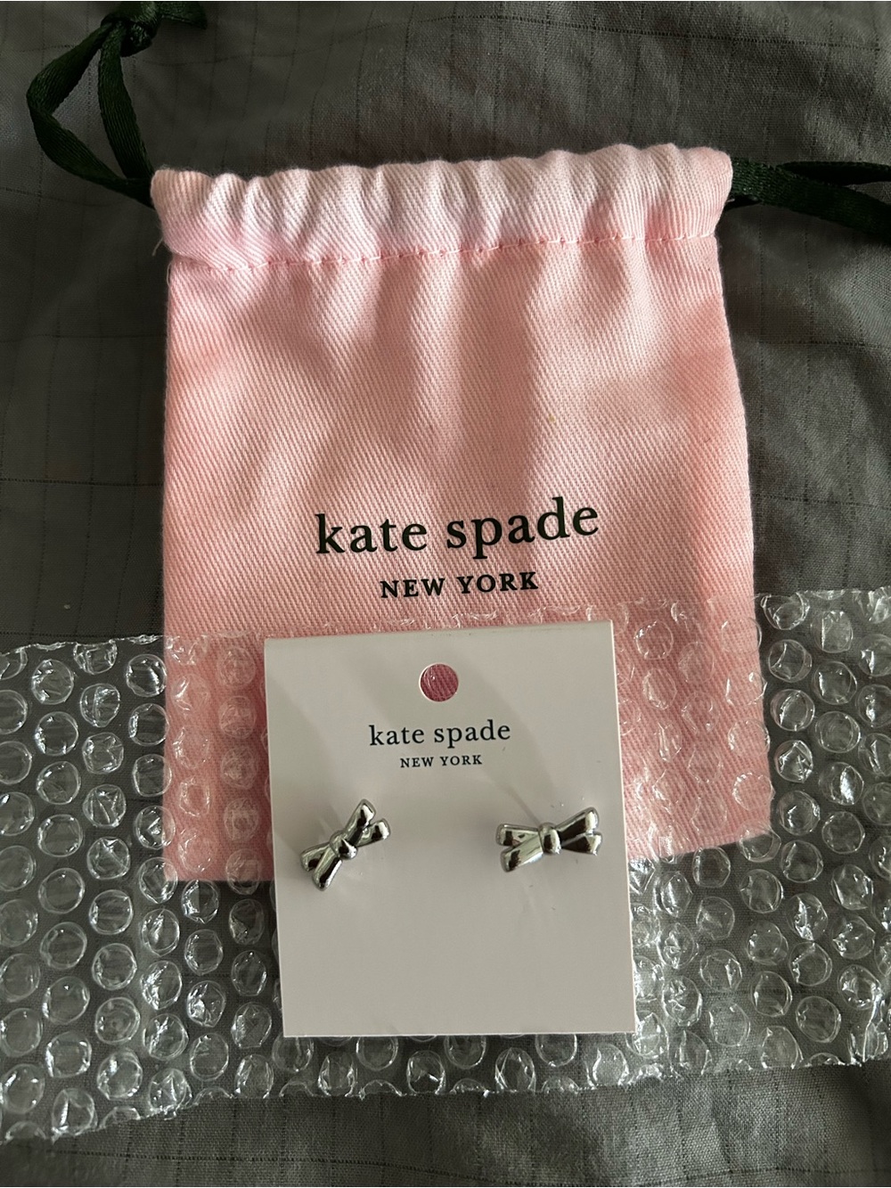 kate spade New York Double Bow Silver-Tone Stud Earrings with Pink Pouch